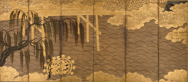 국립중앙박물관 소장 ‘유교수차도’(오른폭), 에도 시대(江戶時代, 1603~1868), 17세기, 6곡 병풍 1쌍, 종이에 금지 채색, 156.7×352.0cm. 사진 제공 국립중앙박물관.